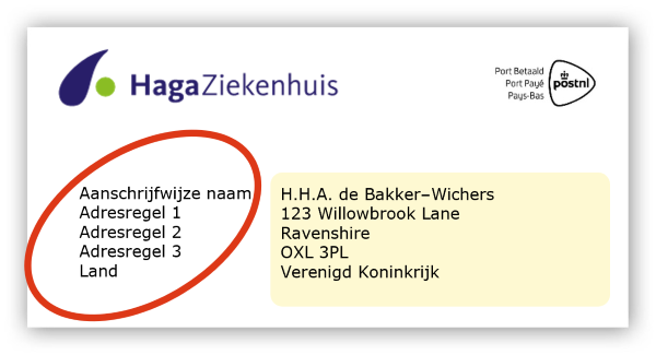 envelope, foreign address